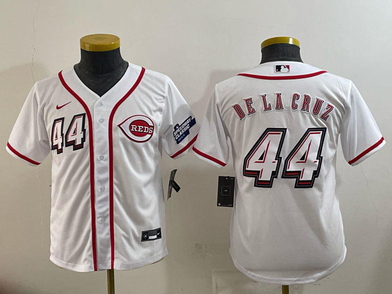 youth Cincinnati Reds #44 Delacruz White Nike MLB 2025 Jersey 0011->youth mlb jersey->Youth Jersey